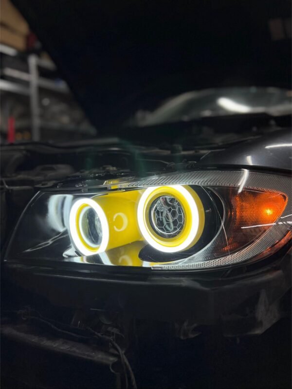 IMG_8460 Custom BMW E90/E91 RGB Headlights – Yellow Demon Eyes & Bright Angel Eyes