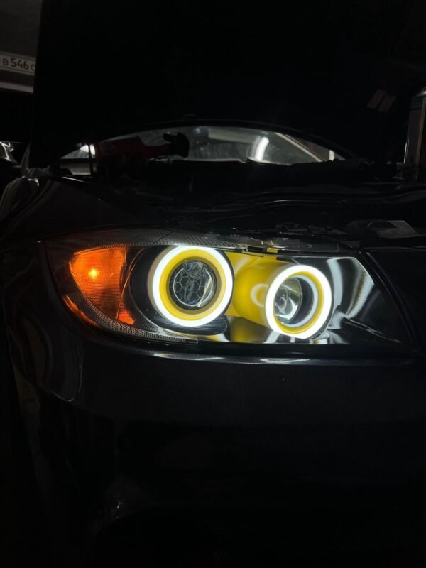 IMG_8461 Custom BMW E90/E91 RGB Headlights – Yellow Demon Eyes & Bright Angel Eyes