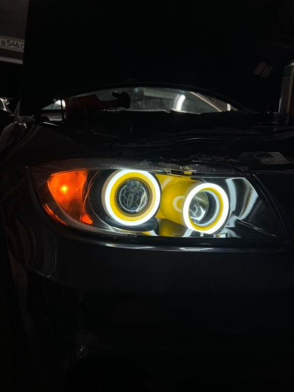 f0b6d400-501d-4c67-a52e-5dd4aab2cb72 Custom BMW E90/E91 RGB Headlights – Yellow Demon Eyes & Bright Angel Eyes