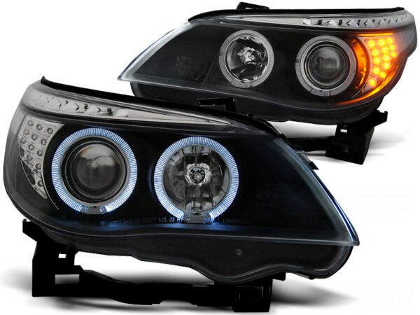 lpbm94-w.jpg USED BLACK ANGEL EYES LED HEADLIGHTS FOR BMW E60/E61 03-07